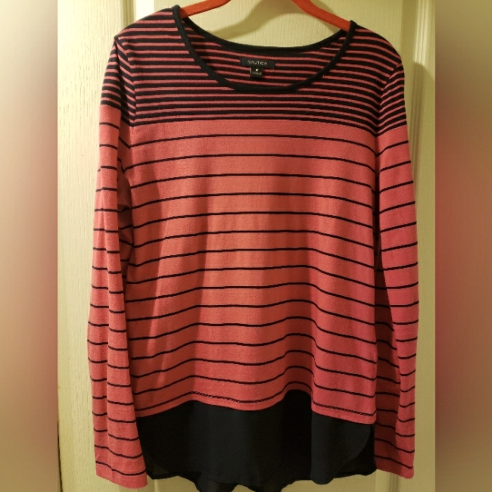 Women's Nautica long sleeve shirt Pink & Navy Blue size Medium